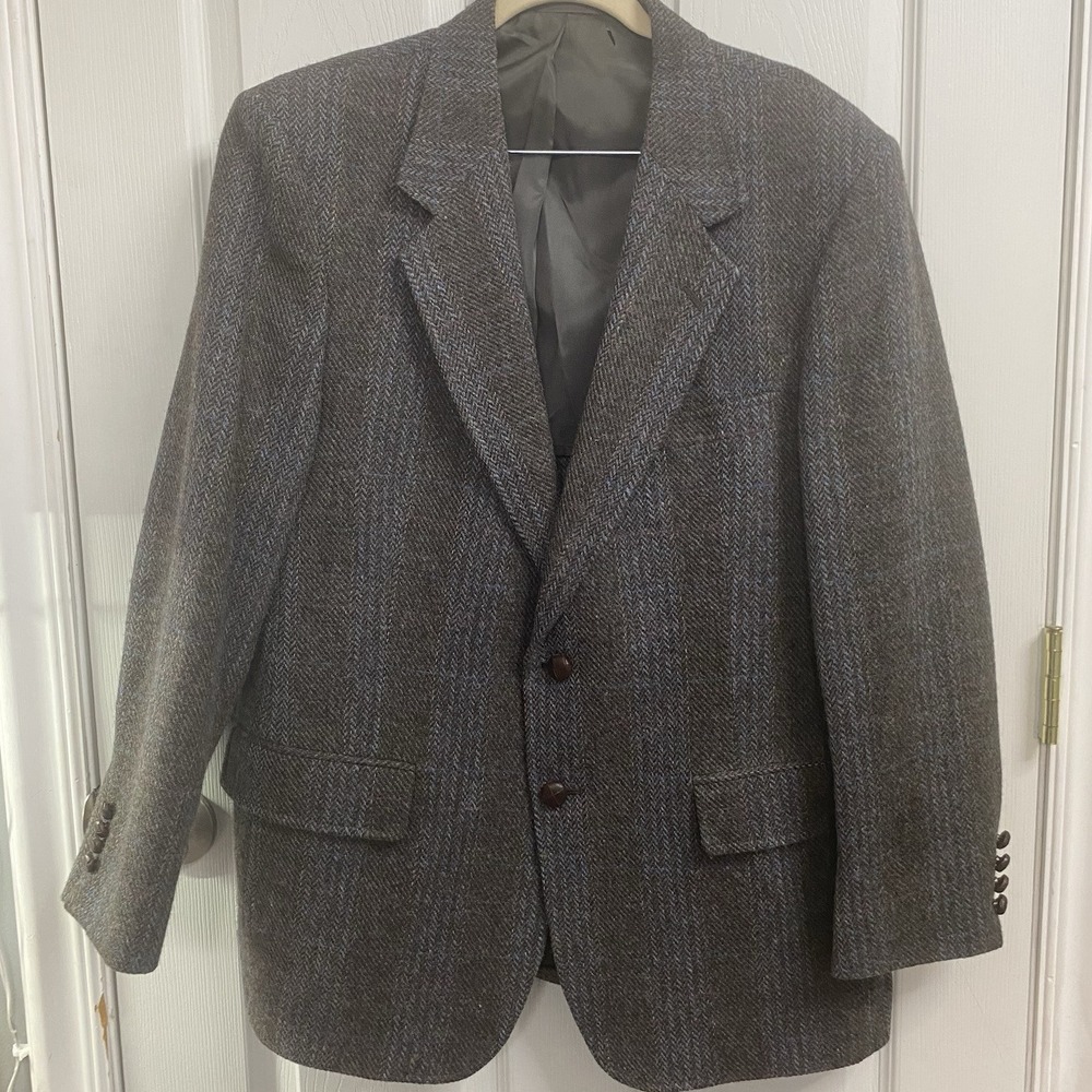 Vintage Arnie Arnold Palmer Mens Blazer Jacket Gray Herringbone Wool Tweed‎ 42R